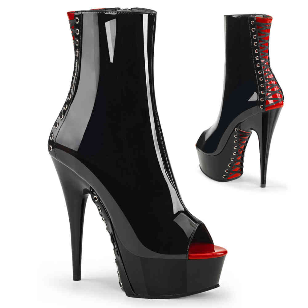 Pleaser - DELIGHT-1025 Platform Boots - Black/Red